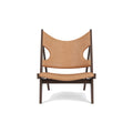 Audo Copenhagen Knitting Lounge Chair in Dark Stained Oak and Cognac Dunes, packshot on white