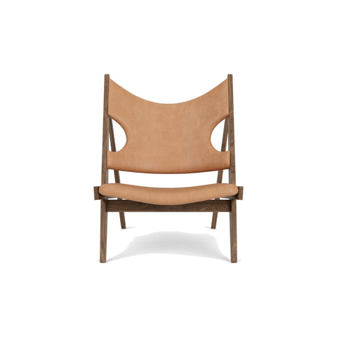 Audo Copenhagen Knitting Lounge Chair in Walnut and Cognac Dunes, packshot on white