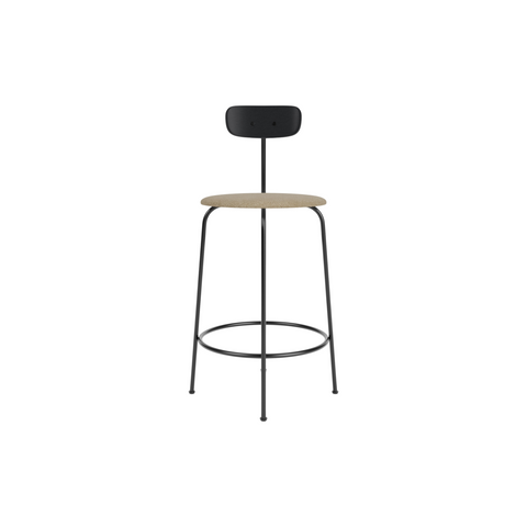 Audo Copenhagen Afteroom Bar & Counter Chair, Upholstered Seat Counter in Black Painted Ash with Audo Bouclé 02, packshot on white