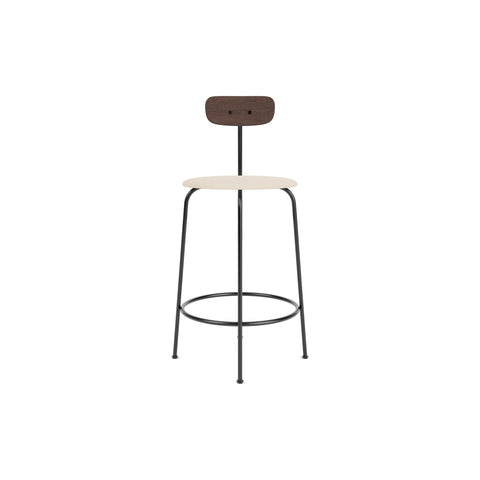 Audo Copenhagen Afteroom Bar & Counter Chair, Upholstered Seat Counter in Dark Stained Oak with Logan Jasmine, packshot on white
