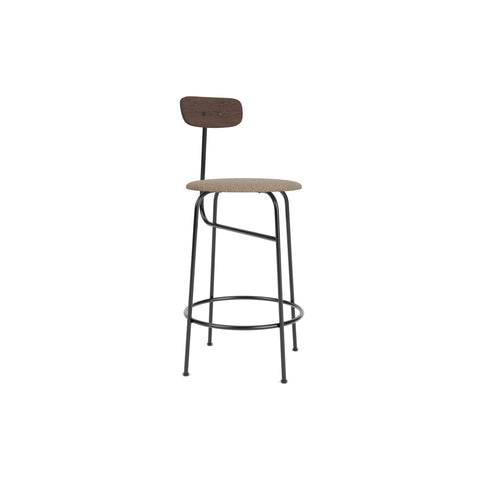 Audo Copenhagen Afteroom Bar & Counter Chair, Upholstered Seat Counter in Dark Stained Oak with Logan Flint, packshot on white