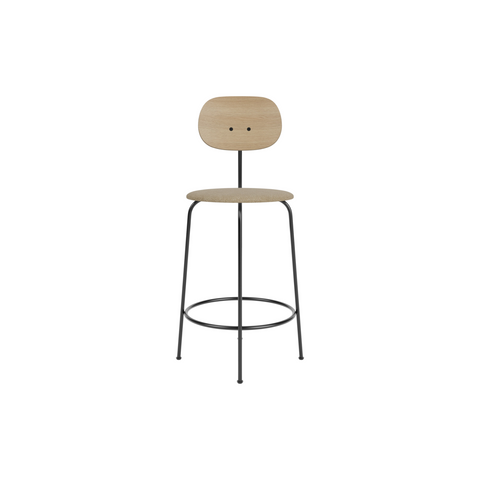 Audo Copenhagen Afteroom Plus Bar & Counter Chair, Upholstered Seat Counter in Natural Oak with Audo Bouclé 02, packshot on white