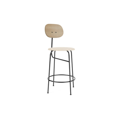 Audo Copenhagen Afteroom Plus Bar & Counter Chair, Upholstered Seat Counter in Natural Oak with Logan Jasmine, packshot on white