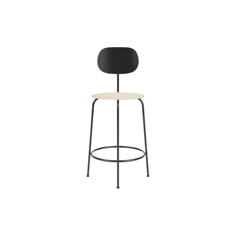 Audo Copenhagen Afteroom Plus Bar & Counter Chair, Upholstered Seat Counter in Black Painted Ash with Logan Jasmine, packshot on white