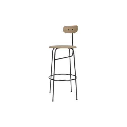 Audo Copenhagen Afteroom Bar & Counter Chair, Upholstered Seat Bar in Natural Oak with Audo Bouclé 02, packshot on white