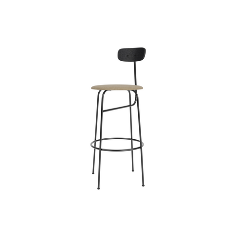 Audo Copenhagen Afteroom Bar & Counter Chair, Upholstered Seat Bar in Black Painted Ash with Audo Bouclé 02, packshot on white
