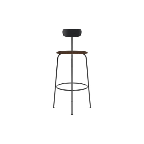 Audo Copenhagen Afteroom Bar & Counter Chair, Upholstered Seat Bar in Black Painted Ash with Audo Bouclé 07, packshot on white