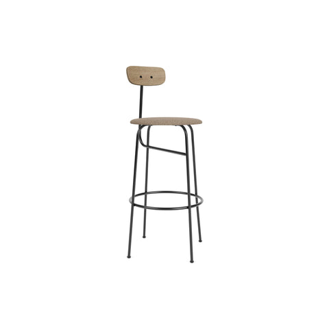 Audo Copenhagen Afteroom Bar & Counter Chair, Upholstered Seat Bar in Natural Oak with Logan Flint, packshot on white