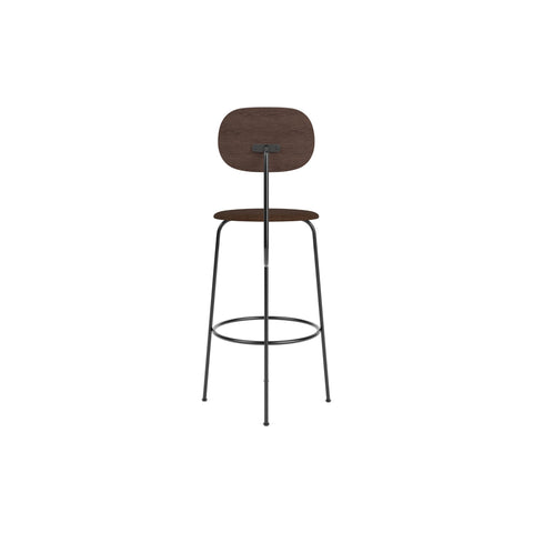 Audo Copenhagen Afteroom Plus Bar & Counter Chair, Upholstered Seat Bar in Dark Stained Oak with Audo Bouclé 07, packshot on white
