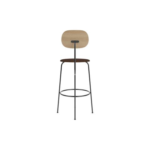 Audo Copenhagen Afteroom Plus Bar & Counter Chair, Upholstered Seat Bar in Natural Oak with Audo Bouclé 07, packshot on white