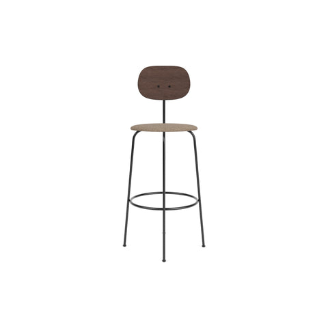 Audo Copenhagen Afteroom Plus Bar & Counter Chair, Upholstered Seat Bar in Dark Stained Oak with Logan Flint, packshot on white
