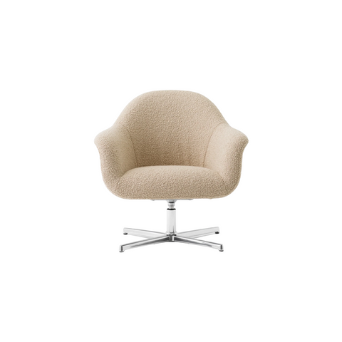 Audo Copenhagen Harbour Lounge Chair, Star Base, Swivel with Return in Polished Aluminum with Baena 15, packshot on white