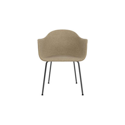 Audo Copenhagen Harbour Arm Chair, Dining Height, Upholstered in Black Steel with Audo Bouclé 02, packshot on white