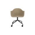 Audo Copenhagen Harbour Arm Chair, Dining Height, Upholstered in Black Steel Star Base with Casters with Audo Bouclé 02, packshot on white