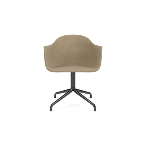 Audo Copenhagen Harbour Arm Chair, Dining Height, Upholstered in Black Steel Star Base with Return with Audo Bouclé 02, packshot on white