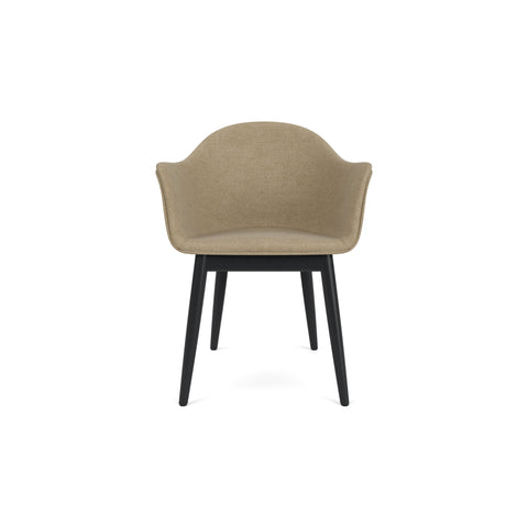 Audo Copenhagen Harbour Arm Chair, Dining Height, Upholstered in Black Painted Oak with Audo Bouclé 02, packshot on white