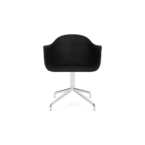 Audo Copenhagen Harbour Arm Chair, Dining Height, Upholstered in Polished Aluminum Star Base with Swivel with Sierra 1001, packshot on white