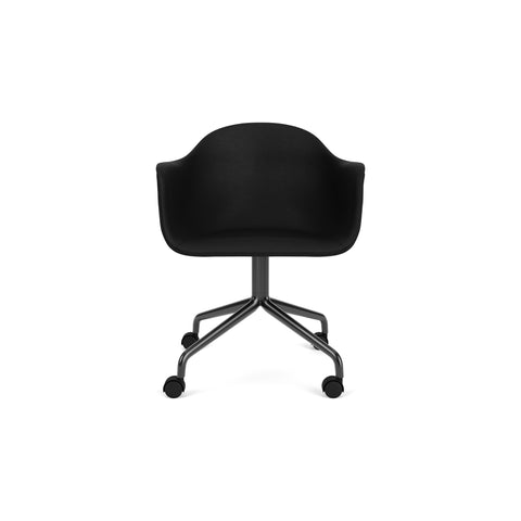 Audo Copenhagen Harbour Arm Chair, Dining Height, Upholstered in Black Steel Star Base with Casters with Sierra 1001, packshot on white