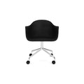 Audo Copenhagen Harbour Arm Chair, Dining Height, Upholstered in Polished Aluminum Star Base with Casters with Sierra 1001, packshot on white