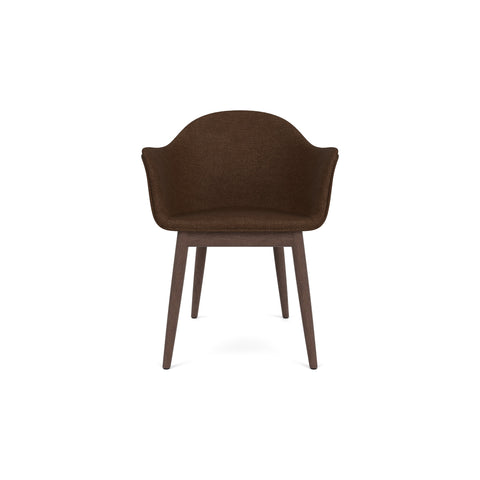 Audo Copenhagen Harbour Arm Chair, Dining Height, Upholstered in Dark Stained Oak with Audo Bouclé 07, packshot on white