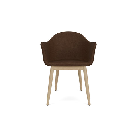 Audo Copenhagen Harbour Arm Chair, Dining Height, Upholstered in Natural Oak with Audo Bouclé 07, packshot on white