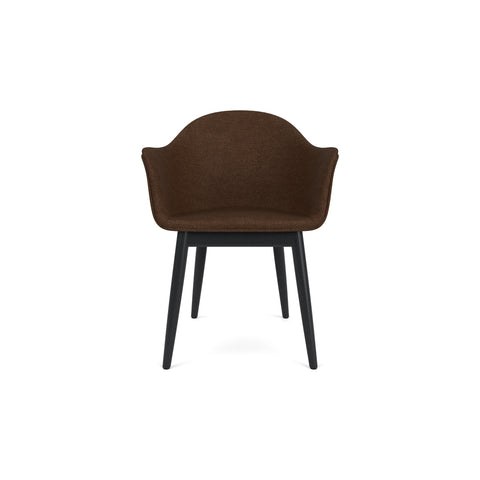 Audo Copenhagen Harbour Arm Chair, Dining Height, Upholstered in Black Painted Oak with Audo Bouclé 07, packshot on white