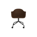 Audo Copenhagen Harbour Arm Chair, Dining Height, Upholstered in Black Steel Star Base with Casters with Audo Bouclé 07, packshot on white