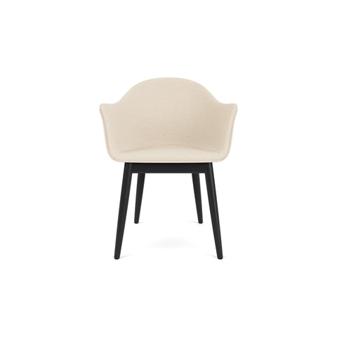 Audo Copenhagen Harbour Arm Chair, Dining Height, Upholstered in Black Painted Oak with Logan Jasmine, packshot on white