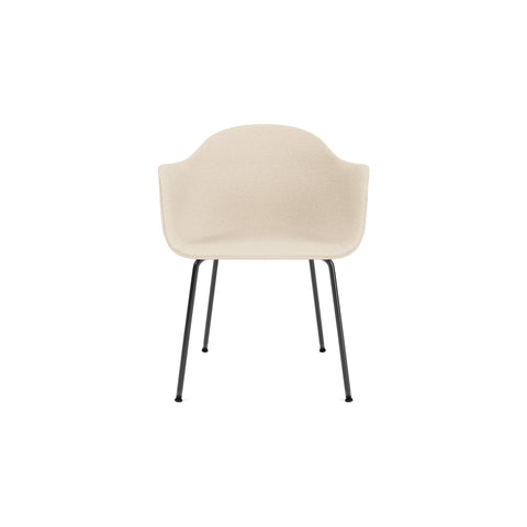 Audo Copenhagen Harbour Arm Chair, Dining Height, Upholstered in Black Steel with Logan Jasmine, packshot on white