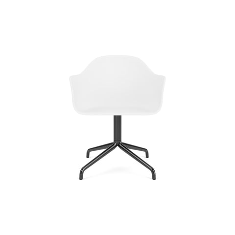 Audo Copenhagen Harbour Arm Chair, Dining Height, Upholstered in Black Steel Star Base with Swivel with Logan Jasmine, packshot on white