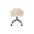 Audo Copenhagen Harbour Arm Chair, Dining Height, Upholstered in Black Steel Star Base with Casters with Logan Jasmine, packshot on white