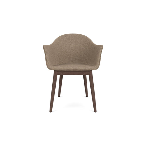 Audo Copenhagen Harbour Arm Chair, Dining Height, Upholstered in Dark Stained Oak with Logan Flint, packshot on white