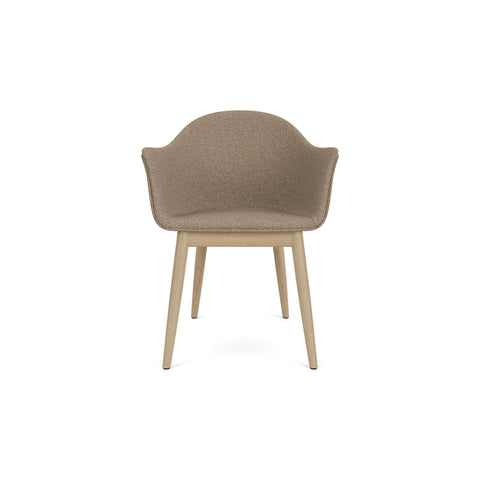Audo Copenhagen Harbour Arm Chair, Dining Height, Upholstered in Natural Oak with Logan Flint, packshot on white