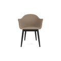 Audo Copenhagen Harbour Arm Chair, Dining Height, Upholstered in Black Painted Oak with Logan Flint, packshot on white