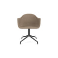 Audo Copenhagen Harbour Arm Chair, Dining Height, Upholstered in Black Steel Star Base with Return with Logan Flint, packshot on white