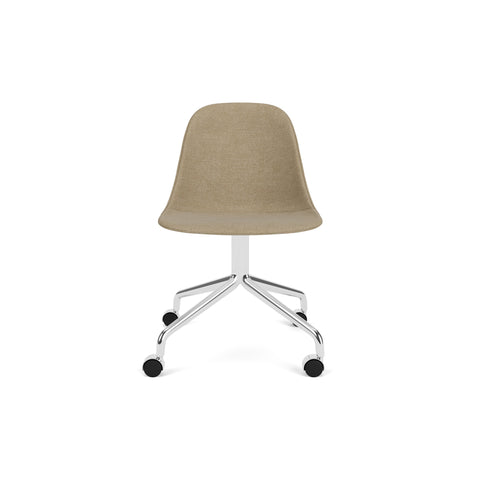 Audo Copenhagen Harbour Side Chair, Dining Height, Upholstered in Polished Aluminum Star Base with Casters with Audo Bouclé 02, packshot on white