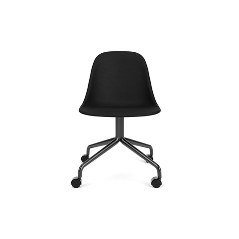 Audo Copenhagen Harbour Side Chair, Dining Height, Upholstered in Black Steel Star Base with Casters with Sierra 1001, packshot on white