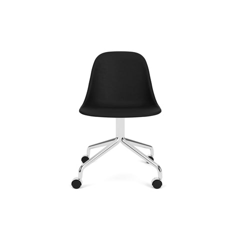 Audo Copenhagen Harbour Side Chair, Dining Height, Upholstered in Polished Aluminum Star Base with Casters with Sierra 1001, packshot on white