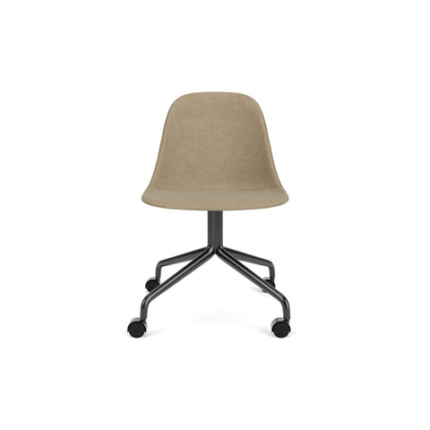 Audo Copenhagen Harbour Side Chair, Dining Height, Upholstered in Black Steel Star Base with Casters with Audo Bouclé 02, packshot on white