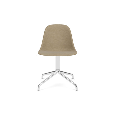 Audo Copenhagen Harbour Side Chair, Dining Height, Upholstered in Polished Aluminum Star Base with Swivel with Audo Bouclé 02, packshot on white