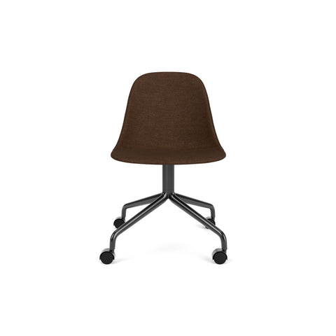 Audo Copenhagen Harbour Side Chair, Dining Height, Upholstered in Black Steel Star Base with Casters with Audo Bouclé 07, packshot on white