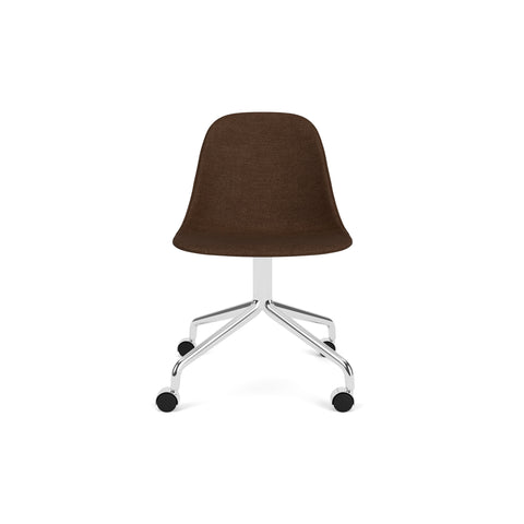 Audo Copenhagen Harbour Side Chair, Dining Height, Upholstered in Polished Aluminum Star Base with Casters with Audo Bouclé 07, packshot on white