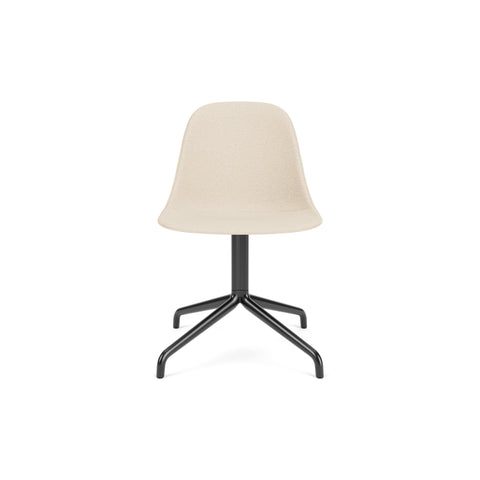 Audo Copenhagen Harbour Side Chair, Dining Height, Upholstered in Black Steel Star Base with Swivel with Logan Jasmine, packshot on white