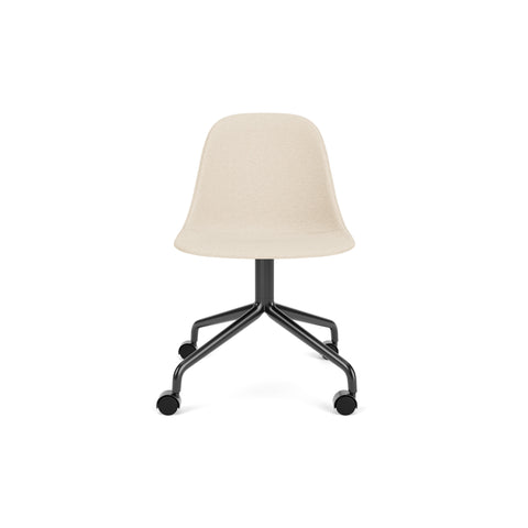 Audo Copenhagen Harbour Side Chair, Dining Height, Upholstered in Black Steel Star Base with Casters with Logan Jasmine, packshot on white