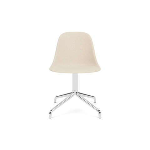 Audo Copenhagen Harbour Side Chair, Dining Height, Upholstered in Polished Aluminum Star Base with Swivel with Logan Jasmine, packshot on white