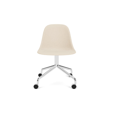 Audo Copenhagen Harbour Side Chair, Dining Height, Upholstered in Polished Aluminum Star Base with Casters with Logan Jasmine, packshot on white
