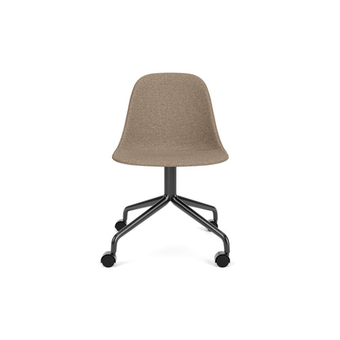 Audo Copenhagen Harbour Side Chair, Dining Height, Upholstered in Black Steel Star Base with Casters with Logan Flint, packshot on white