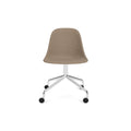 Audo Copenhagen Harbour Side Chair, Dining Height, Upholstered in Polished Aluminum Star Base with Casters with Logan Flint, packshot on white