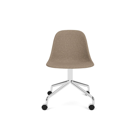 Audo Copenhagen Harbour Side Chair, Dining Height, Upholstered in Polished Aluminum Star Base with Casters with Logan Flint, packshot on white