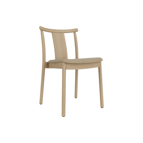 Audo Copenhagen Merkur Dining Chair in Natural Oak with Audo Bouclé 02 seat, packshot on white